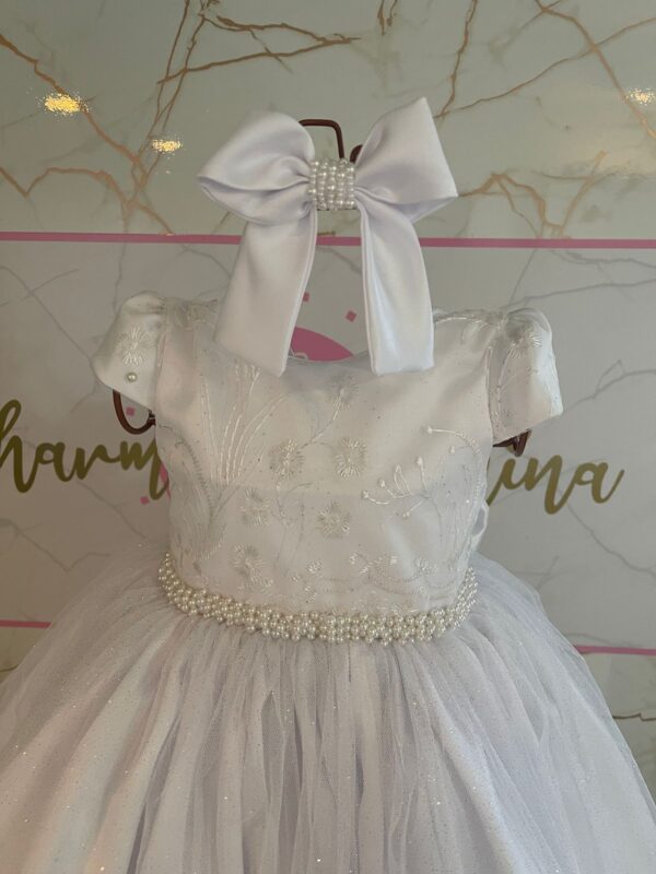 Vestido Batizado Branco com Renda e Tule - Image 5